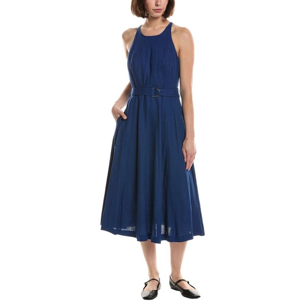 Dkny Womens  Belted Linen-Blend Dress, Blue